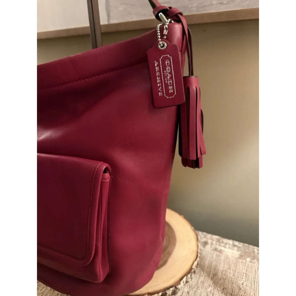 Coach Legacy Archival Red Bucket Hobo Bag Leather Turnlock Pocket G1269-21193